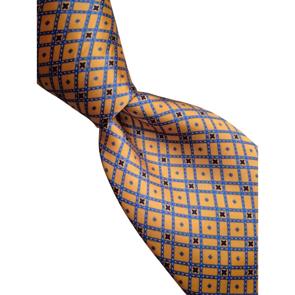 Stefano Ricci Mens Silk Tie Gold Blue Geometric Lattice Made in Italy Luxury